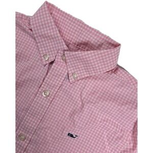 Vineyard Vines Shirt Youth PINK Gingham‎ Performance Button Down Stretch